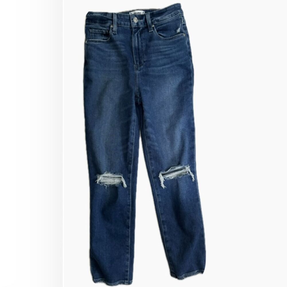 PAIGE High Rise Distressed Straight Leg Ankle Jeans Medium Wash 26